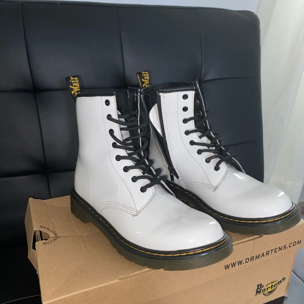White patent leather Dr. Martens 1460
